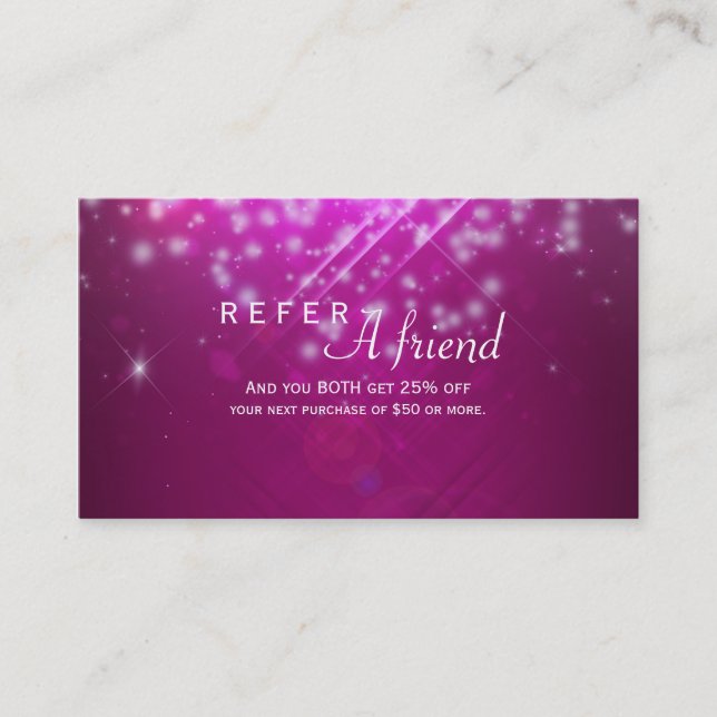 Magenta Pink Sparkle Salon REFER A FRIEND Card (Front)