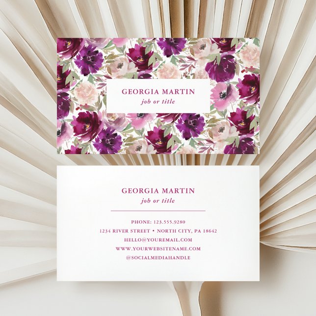 Magenta Pink Watercolor Floral Business Card (Creator Uploaded)