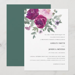 Magenta Pink Watercolor Floral Wedding Invitation