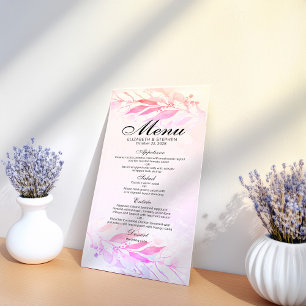 Magenta Pink Watercolor Leaves Floral Wedding Menu