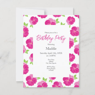 Magenta Pink Watercolor Pansies Invitation