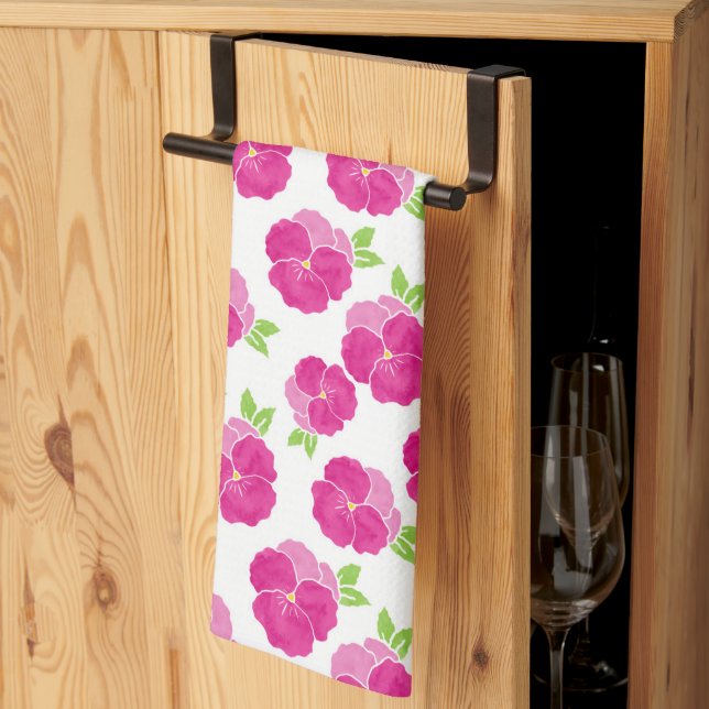 Magenta Pink Watercolor Pansies   Tea Towel (Thirds Fold)