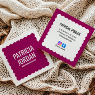 Magenta Pink Wave Simple Social Media Icons Square Business Card