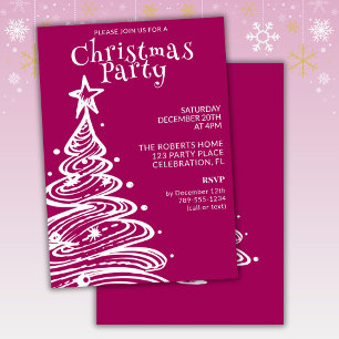 Magenta Pink White Christmas Tree Party Invitation