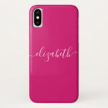 Magenta Pink White Modern Elegant Chic Script Case-Mate iPhone Case<br><div class="desc">Personalised Magenta Pink White Modern Elegant Chic Script Name Phone Case. Customise it with your name for a chic girly unique design.</div>
