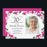 Magenta Pink White Photo 70th Birthday Dinner Invitation<br><div class="desc">An elegant frame of watercolor pansies surrounds your 70th birthday party details and photo. The bright and colourful magenta, pink and white floral is perfect for a spring or summer birthday celebration. All of the text is editable so you can create just the right vibe. The back of the invitation...</div>