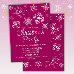 Magenta Pink White Snowflakes Christmas Party Invitation
