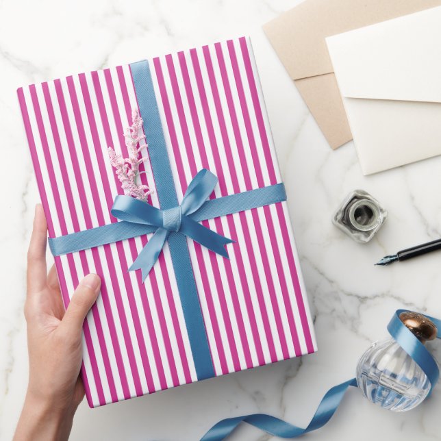 Magenta Pink & White Stripes Wrapping Paper (Gifting)