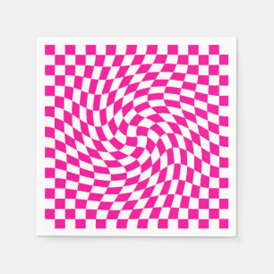 Magenta Pink & White Warped Chic Chequered Pattern Napkin