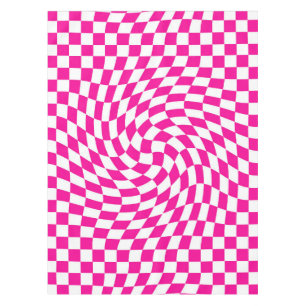 Magenta Pink & White Warped Chic Chequered Pattern Tablecloth