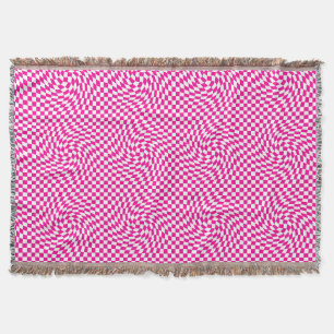 Magenta Pink & White Warped Chic Chequered Pattern Throw Blanket