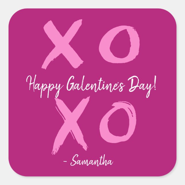 Magenta Pink XOXO - Happy Galentine's Day Cute  Square Sticker (Front)