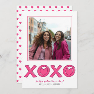Magenta pink XOXO hearts Galentines Day photo Holiday Card