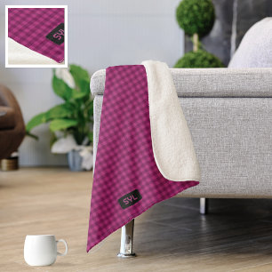Magenta Plaid with Own Intials - Fuchsia Knit Look Sherpa Blanket