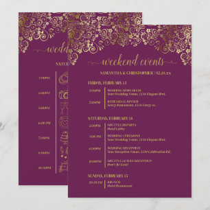 Magenta Plum & Gold Wedding Events & Timeline Programme