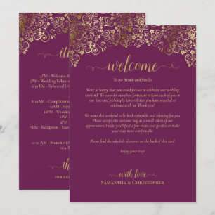 Magenta Plum & Gold Wedding Welcome & Itinerary Programme