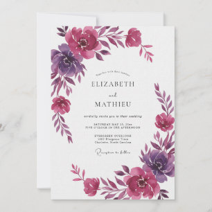 Magenta Plum Ranunculus Eucalyptus Wedding Invitation
