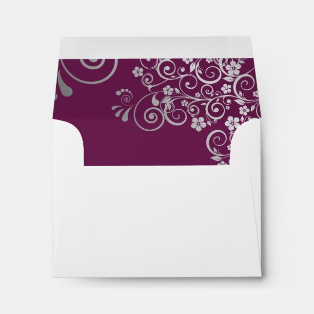 Magenta Plum & Silver Inside White Wedding RSVP Envelope (Back (Bottom))
