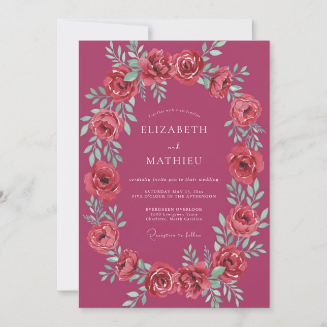 Magenta Polished Formal Wedding Invitation (Front)