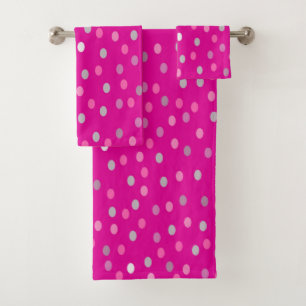 Magenta Polka Dots  Bath Towel Set