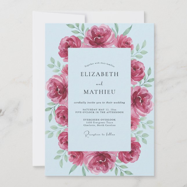 Magenta Powder Leafy Wedding Invitation (Front)