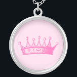 Magenta Princess Crown on Pink Background Silver Plated Necklace<br><div class="desc">No game of dress-up is complete without a crown! Help your child remember just how much of a princess she is with this magenta crown print from Vision Studio. Get yours today!</div>