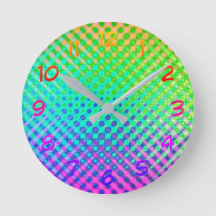 Magenta Purple Blue Green Yellow Pink Round Clock