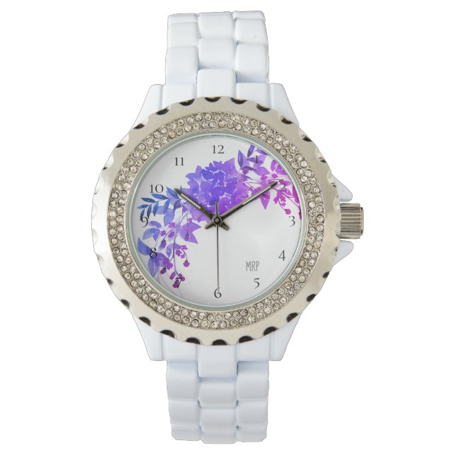 *~* Magenta Purple Blue Hydrangea Floral Watch (Front)