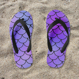 Magenta Purple Blue Iridescent Mermaid Scales Kid's Jandals