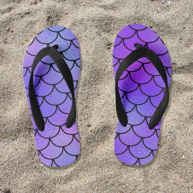 Magenta Purple Blue Iridescent Mermaid Scales Kid's Jandals (Bluish Purple Mermaid Scales Pattern)