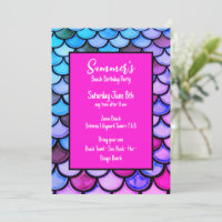 Magenta Purple Blue Mermaid Scales Beach Birthday