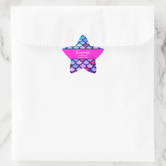 Magenta Purple Blue Mermaid Scales Beach Birthday Star Sticker (Bag)