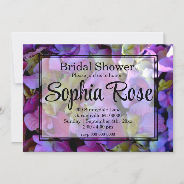 Magenta Purple blue yellow Hydrangeas flowers Invitation (Front)