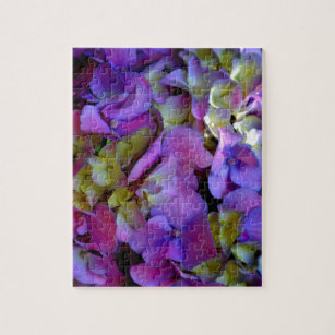 Magenta Purple blue yellow Hydrangeas flowers Jigsaw Puzzle