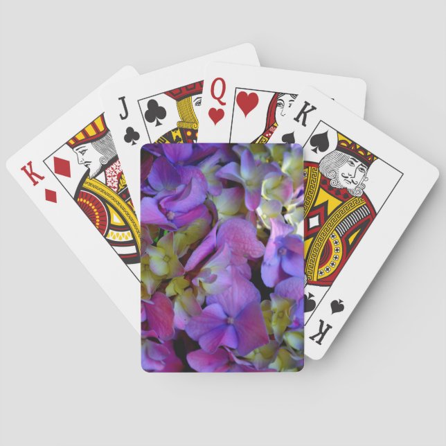 Magenta Purple blue yellow Hydrangeas flowers Playing Cards (Back)