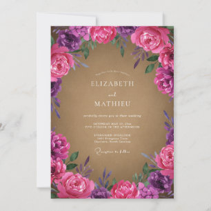 Magenta Purple Botanical Floral Wedding Invitation
