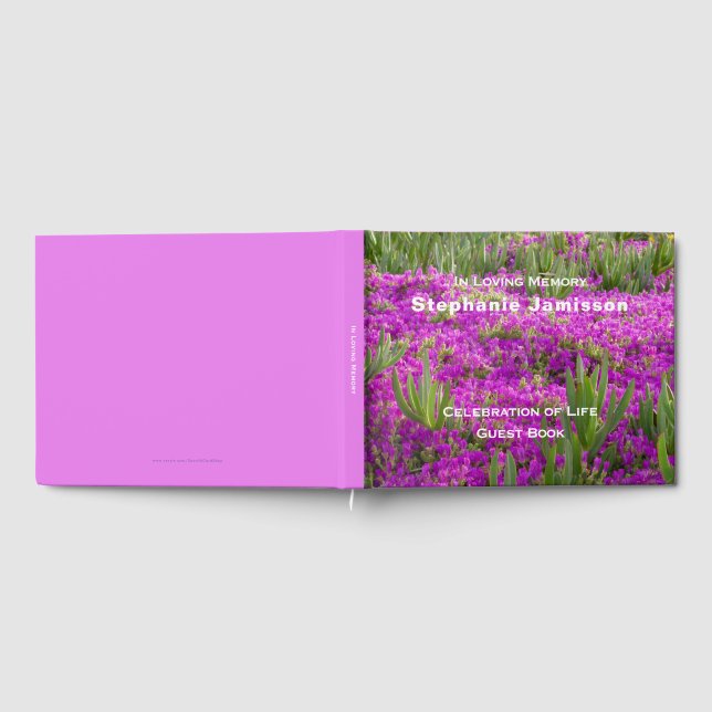Magenta Purple Flowers, Floral Celebration of Life Guest Book (Full)