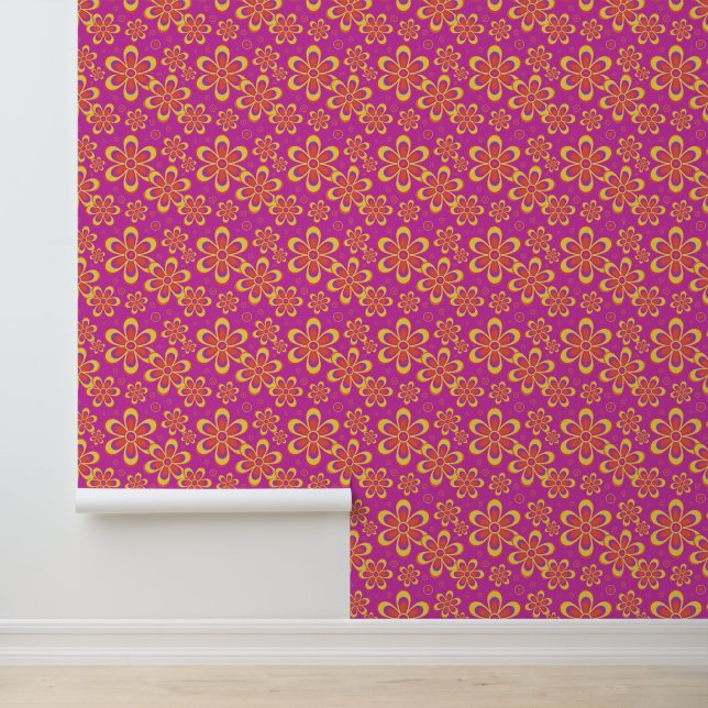 Magenta Purple Flowers Seamless Pattern Wallpaper (Application)