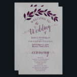 Magenta Purple Leaves Budget Wedding Program<br><div class="desc">These wedding programs are elegant and tasteful, while still being budget friendly. The hand painted watercolor design features a sprig of deep magenta or plum purple leaves on a marbled grey background. The typography features lacy script calligraphy, and there is room for details on the ceremony, the bridal party, and...</div>