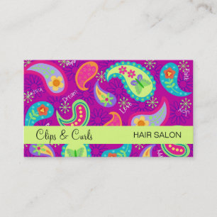 Magenta Purple Lime Green Modern Paisley Pattern Business Card