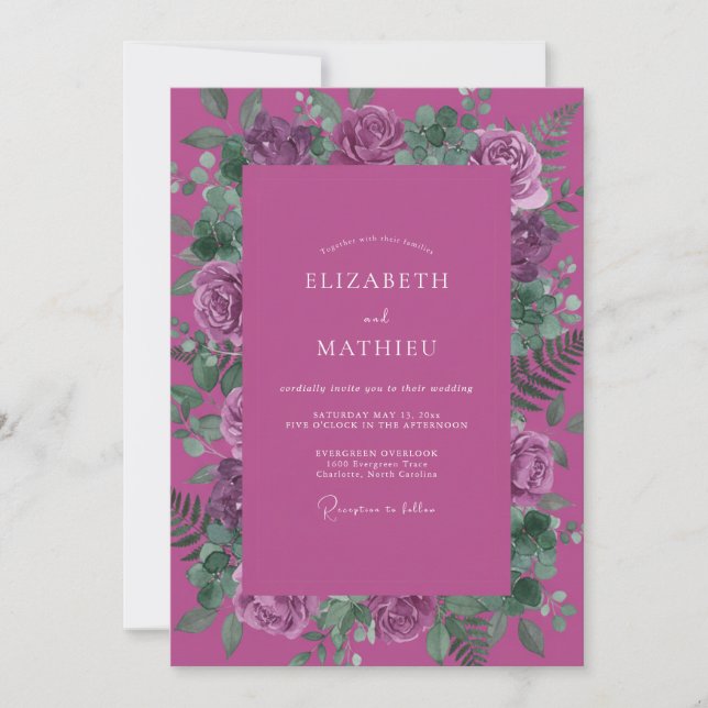 Magenta Purple Peony Wedding Invitation (Front)