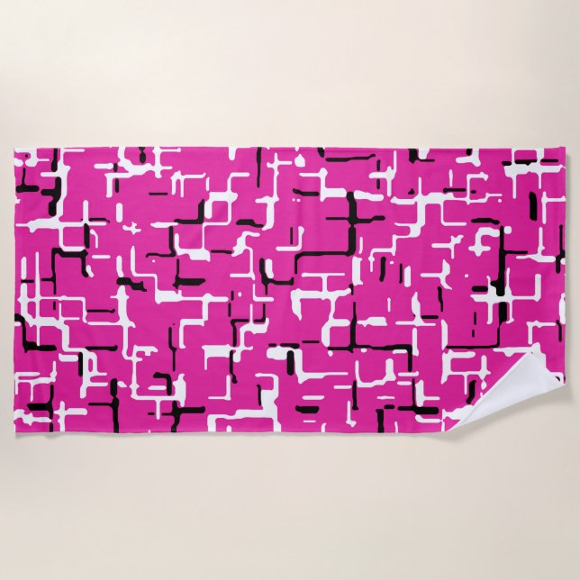 Magenta Purple Pink Black White COOL Pattern Beach Towel (Front)