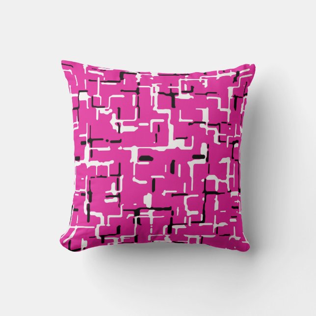 Magenta Purple Pink Black White Modern Pattern Cushion (Front)