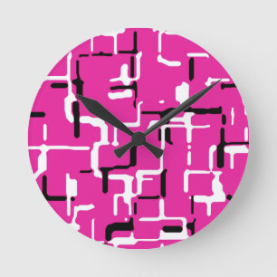 Magenta Purple Pink Black White Round Clock