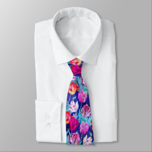 Magenta Purple Pink Red White Blue Tulip Flowers Tie