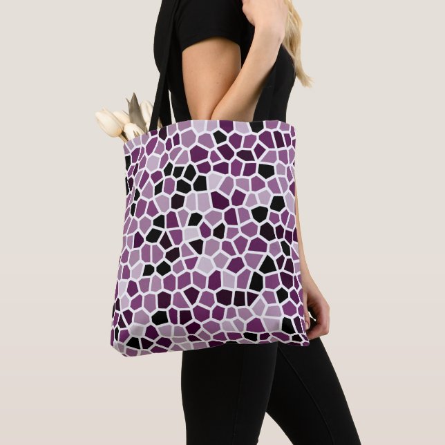Magenta Purple Pink Stained Glass Pattern Tote Bag (Close Up)