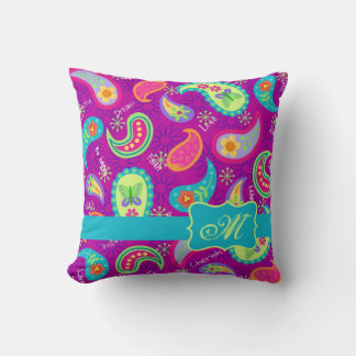 Magenta Purple Turquoise Modern Paisley Pattern Cushion