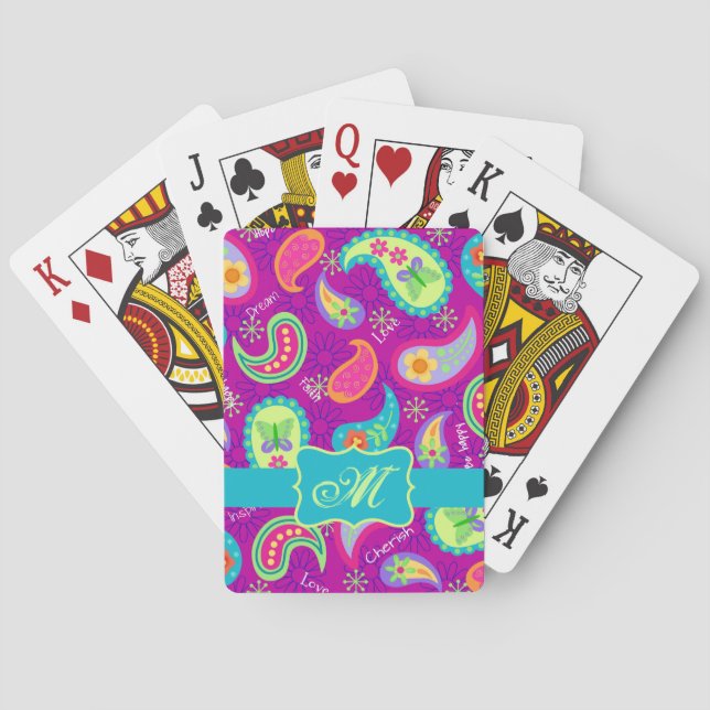 Magenta Purple Turquoise Modern Paisley Pattern Playing Cards (Back)