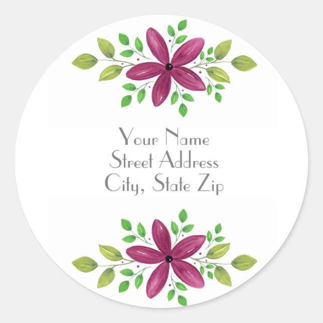 Magenta Purple Watercolor Floral Swag  Classic Round Sticker (Front)
