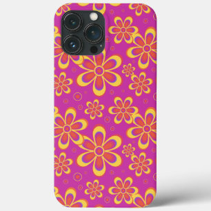 Magenta Purple Yellow Groovy Flower Pattern iPhone 13 Pro Max Case